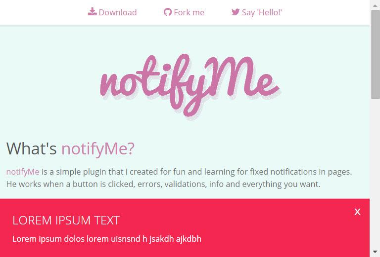 Simple notification panel for your website with notifyMe